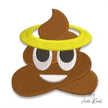 Angel poop emoji embroidery design with yellow halo and smiling face machine embroidery file.