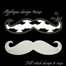 Mustache embroidery design bundle applique and fill stitch machine embroidery file