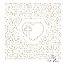 Christian cross and heart quilting design with continuous line quilting pattern for machine embroidery and quilting