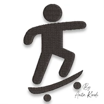 Skateboard silhouette embroidery design featuring a skater riding a skateboard in a modern minimalist style.