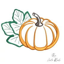 Pumpkin with leaves machine embroidery design