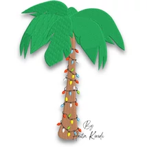 Christmas palm tree machine embroidery design with colorful lights
