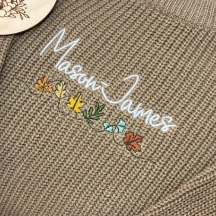 Fall machine embroidery designs on a personalized sweater